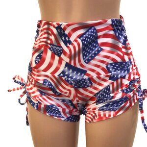 American Flag Print Yoga Star Shorts High Waist  Made in USA NEW
